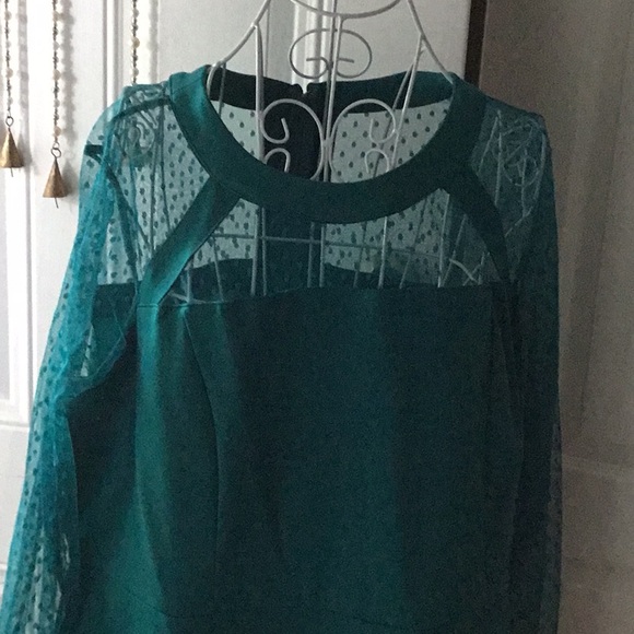 Lane Bryant Green Sheath Long Sleeve Cocktail Dress - Picture 2 of 4